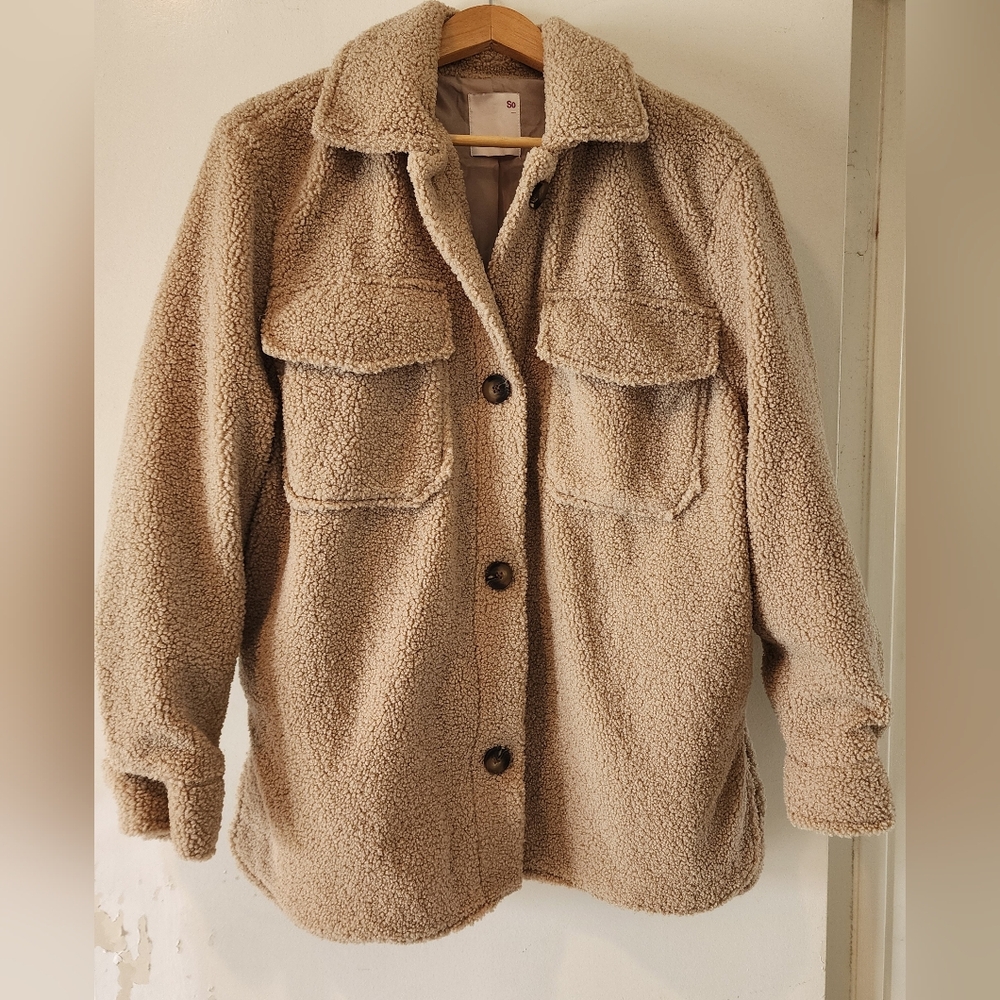 NWT SO Tan Sherpa Shirt Jacket Size XL